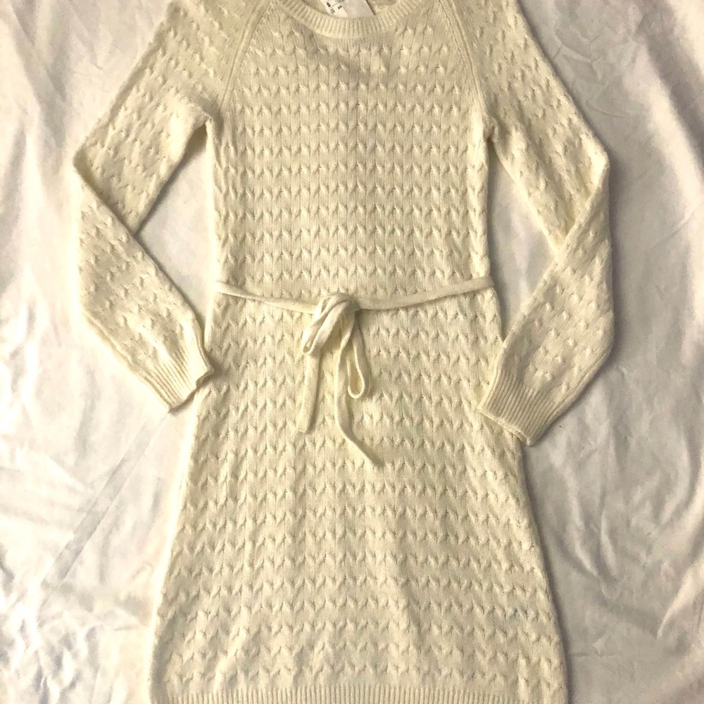 H&M Sweater Dress w tie Cream Sz XS